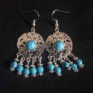 Gypsy turquoise dangle bohemian unqiue earrings